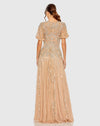 High Neck Puff Sleeve Embellished A Line Gown - Taupe