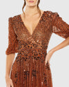 Puff Quarter Length Sleeve V-Neck Dress - Pewter
