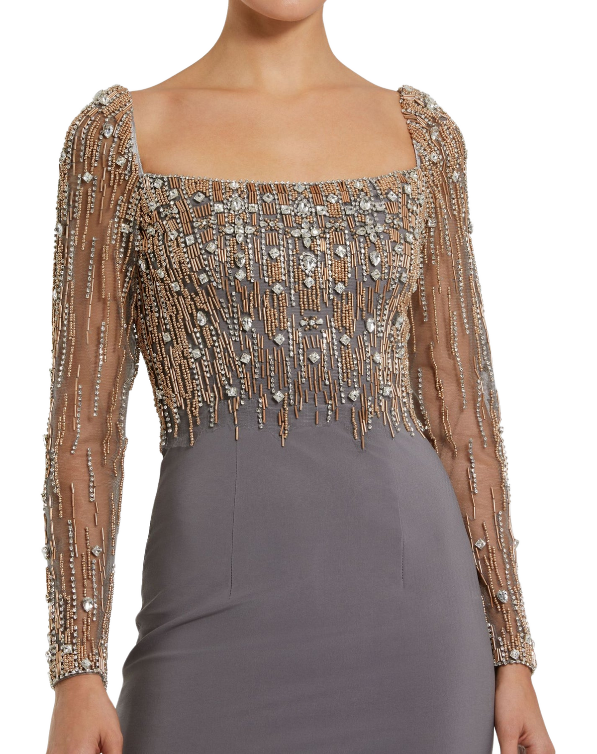 Beaded Square Neck Long Sleeve Tudor Gown - Black