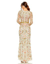 Long sleeve floral crystal embellished modest gown - Nude back view