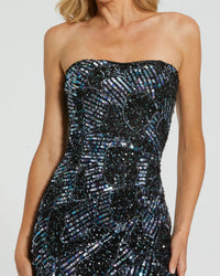 Black Multicolor Sequin Strapless Column Gown