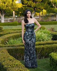Black Multicolor Sequin Strapless Column Gown