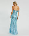 Asymmetric one shoulder mesh sequin gown with split - Aqua Blue