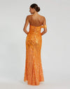 Asymmetric one shoulder mesh sequin gown with split - Aqua Blue