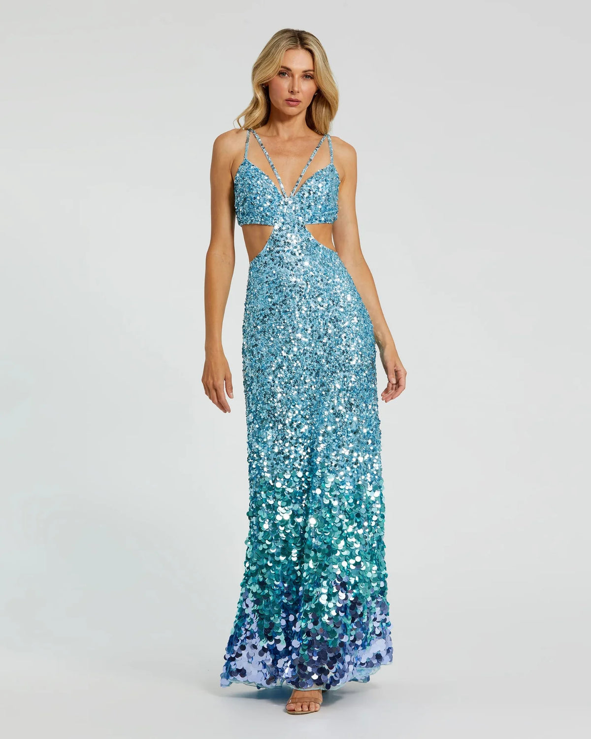 Mac Duggal, Thin strap cut out gown w Ombre Sequins, Blue #6077 - Women's Dresses Online Shaide Boutique Mac Duggal, Thin strap cut out gown w Ombre Sequins, Blue #6077 - Women's Dresses Online Shaide Boutique