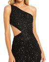 Mac Duggal, Asymmetric one shoulder lace back sequin gown - Black, Style #6084 close up