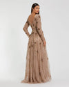 Embellished Long Sleeve Gown - Antique Rose