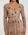 Embellished Long Sleeve Gown - Antique Rose