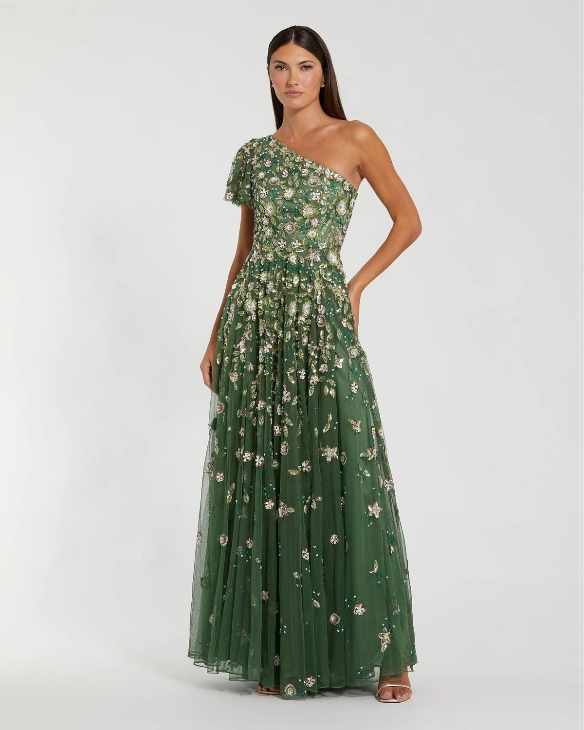 Mac Duggal 6159 Sage one shoulder embellished A line gown - Front