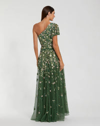 Mac Duggal 6159 Sage one shoulder embellished A line gown - Back view