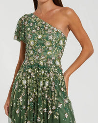 Mac Duggal 6159 Sage one shoulder embellished A line gown - Close up detail