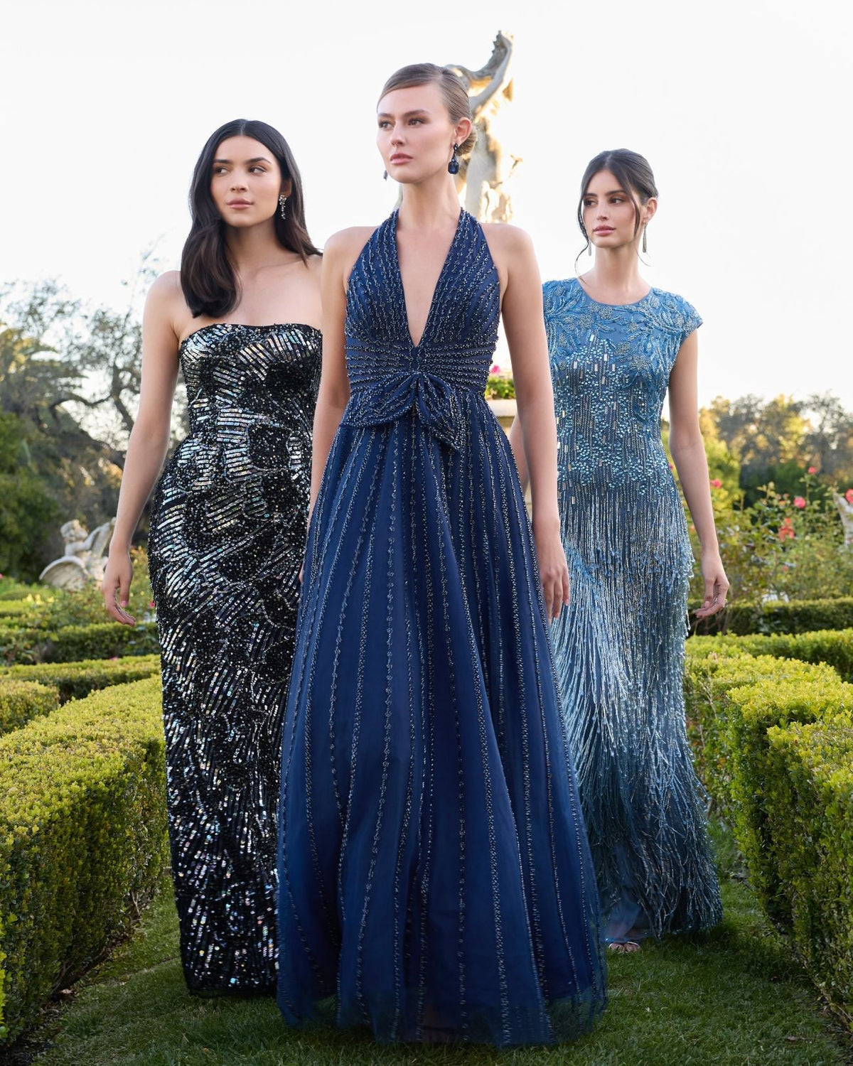 Mac Duggal Blue Embellished Cap Sleeve Gown With Fringe Beading Slate Blue #6169