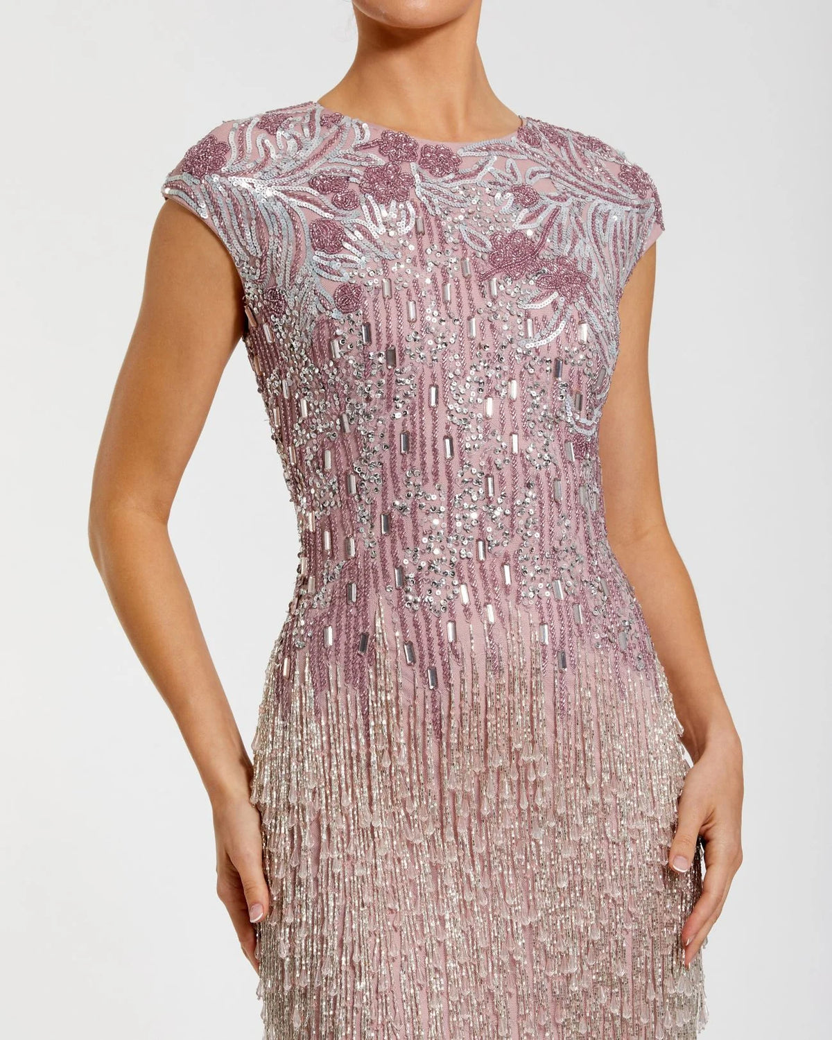 Embellished Cap Sleeve Gown - Purple
