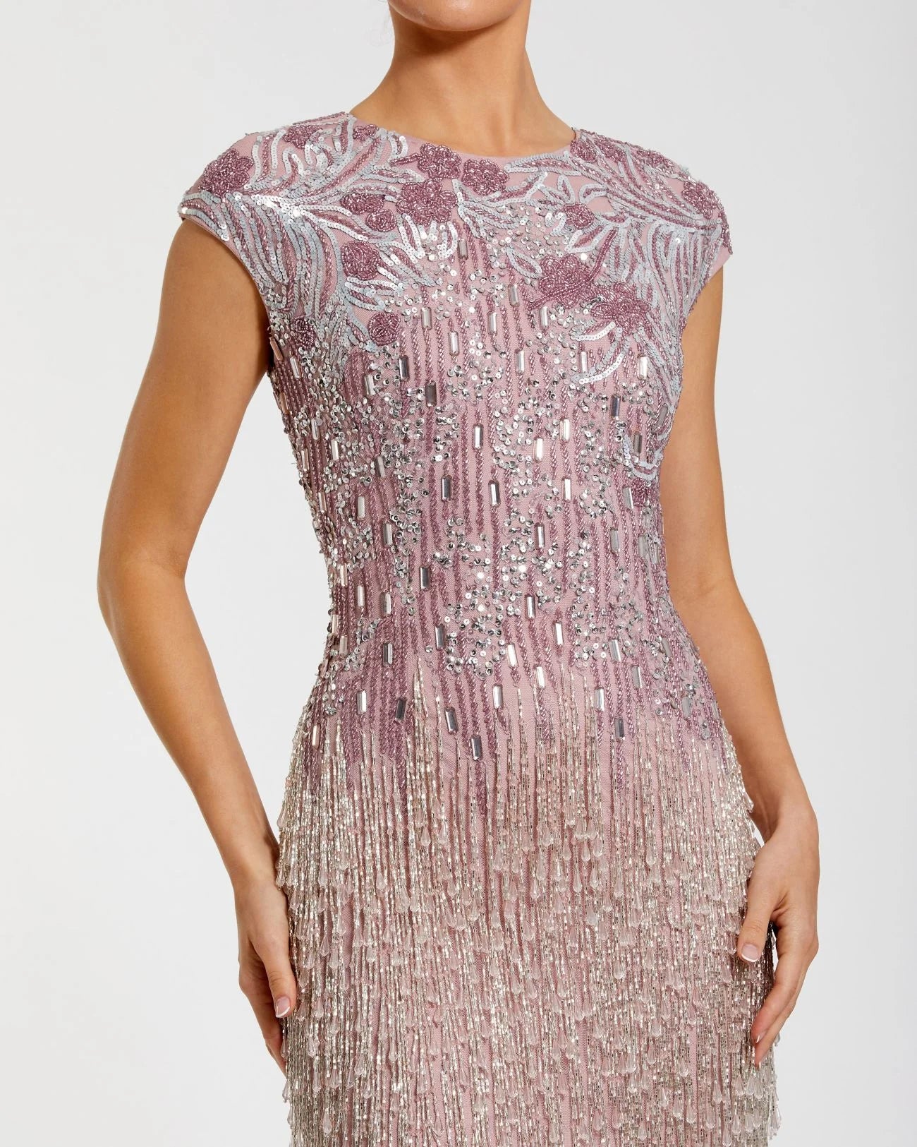 Embellished Cap Sleeve Gown - Purple