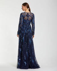 Mac Duggal 6181 Midnight long sleeve sequin embellished gown - back