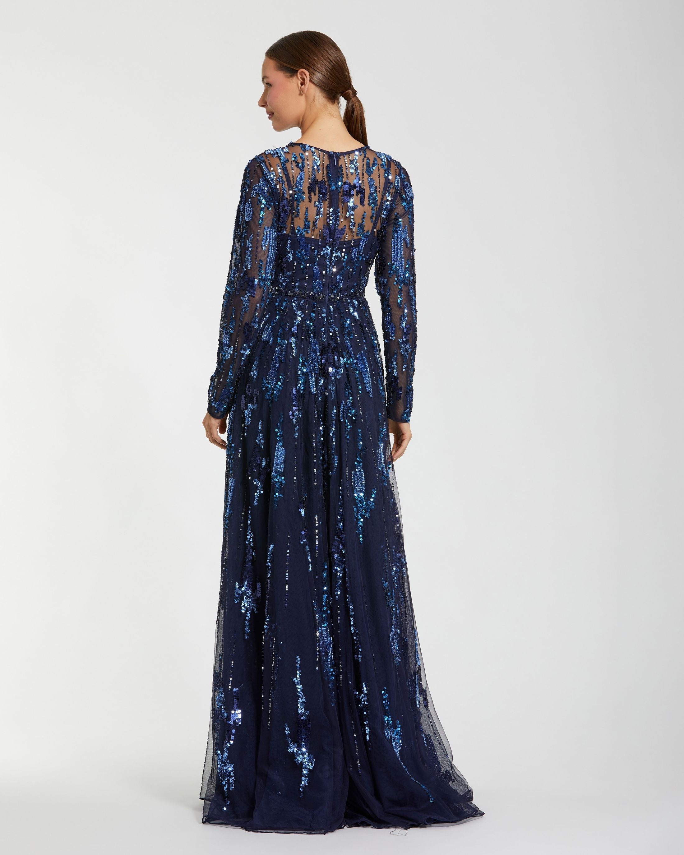 Mac Duggal 6181 Midnight long sleeve sequin embellished gown - back