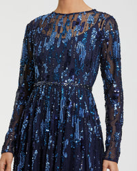 Mac Duggal 6181 Midnight long sleeve sequin embellished gown - detail