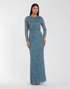 Mac Duggal Blue Long Sleeve Beaded Blouson Gown #6189