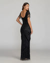 Mac Duggal Black Cap Sleeve Beaded Fringe Column Gown #6190