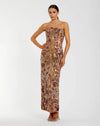 Floral Embellished Strapless Column Dress - Gold