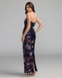Mac Duggal #6193 midnight multi floral embellished strapless column dress back view