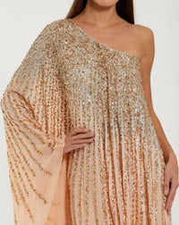 Gold One Shoulder Ombre Sequin Kaftan Dress - Close Up