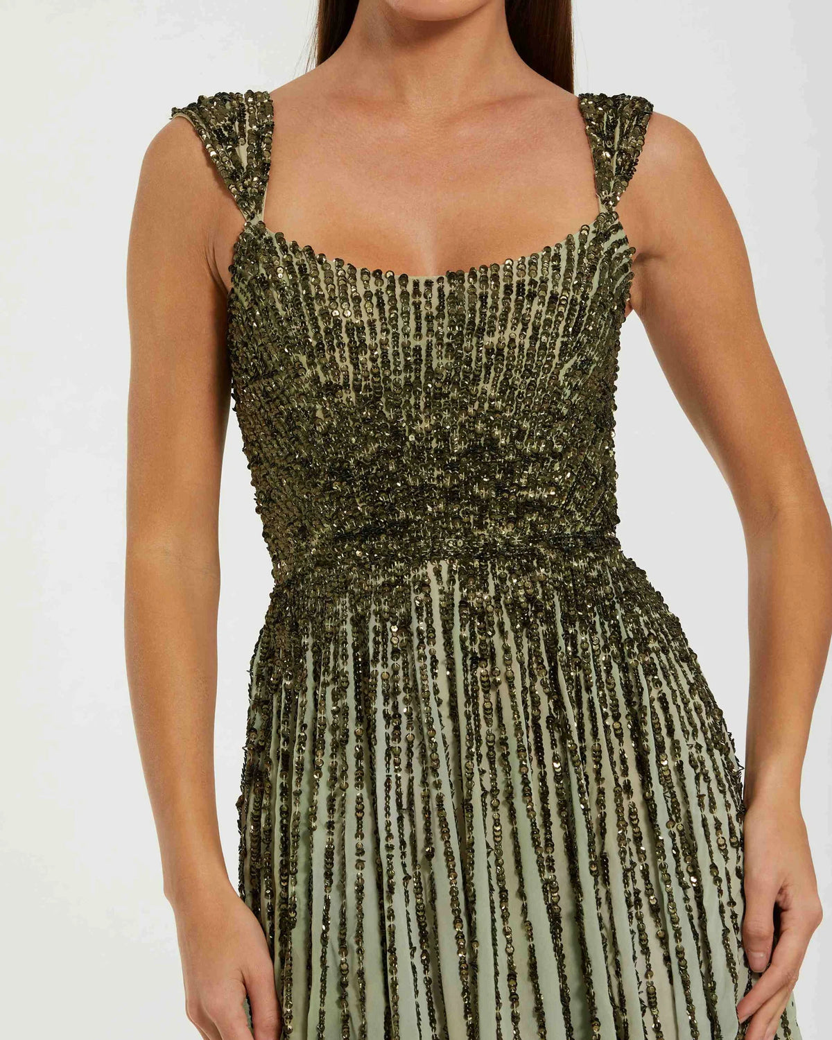 Mac Duggal Green Sleeveless Sequin A Line Ombre Gown #6205 Patina Green