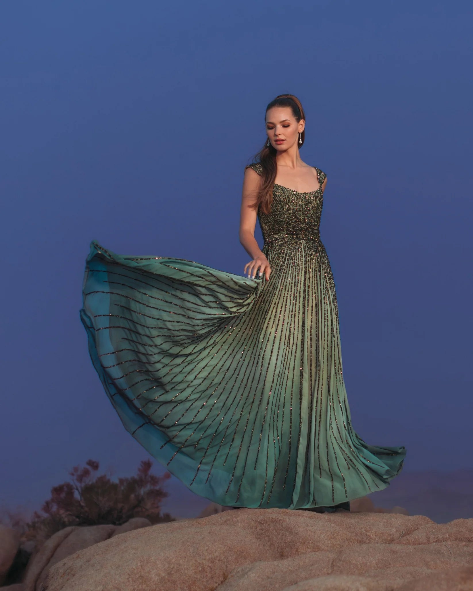 Mac Duggal Green Sleeveless Sequin A Line Ombre Gown #6205 Patina Green