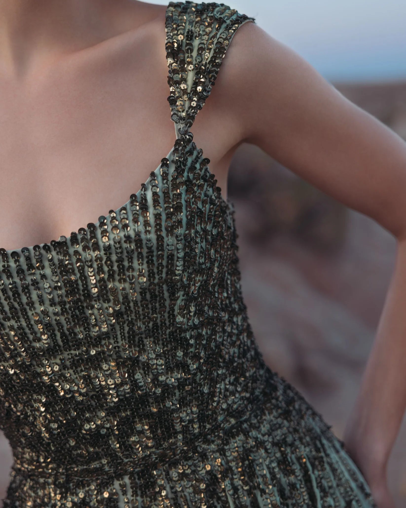 Mac Duggal Green Sleeveless Sequin A Line Ombre Gown #6205 Patina Green