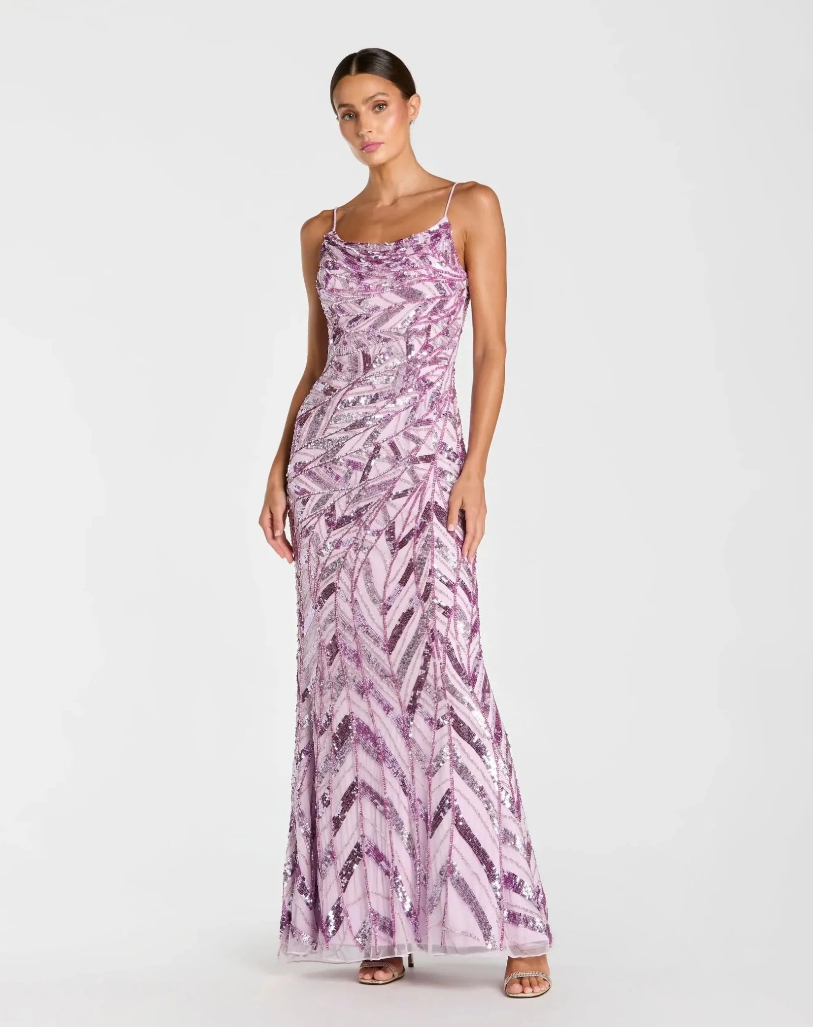 mac duggal purple sequin dress Mac Duggal Women's Sequined One-Shoulder Lace-Up Gown - Lilac