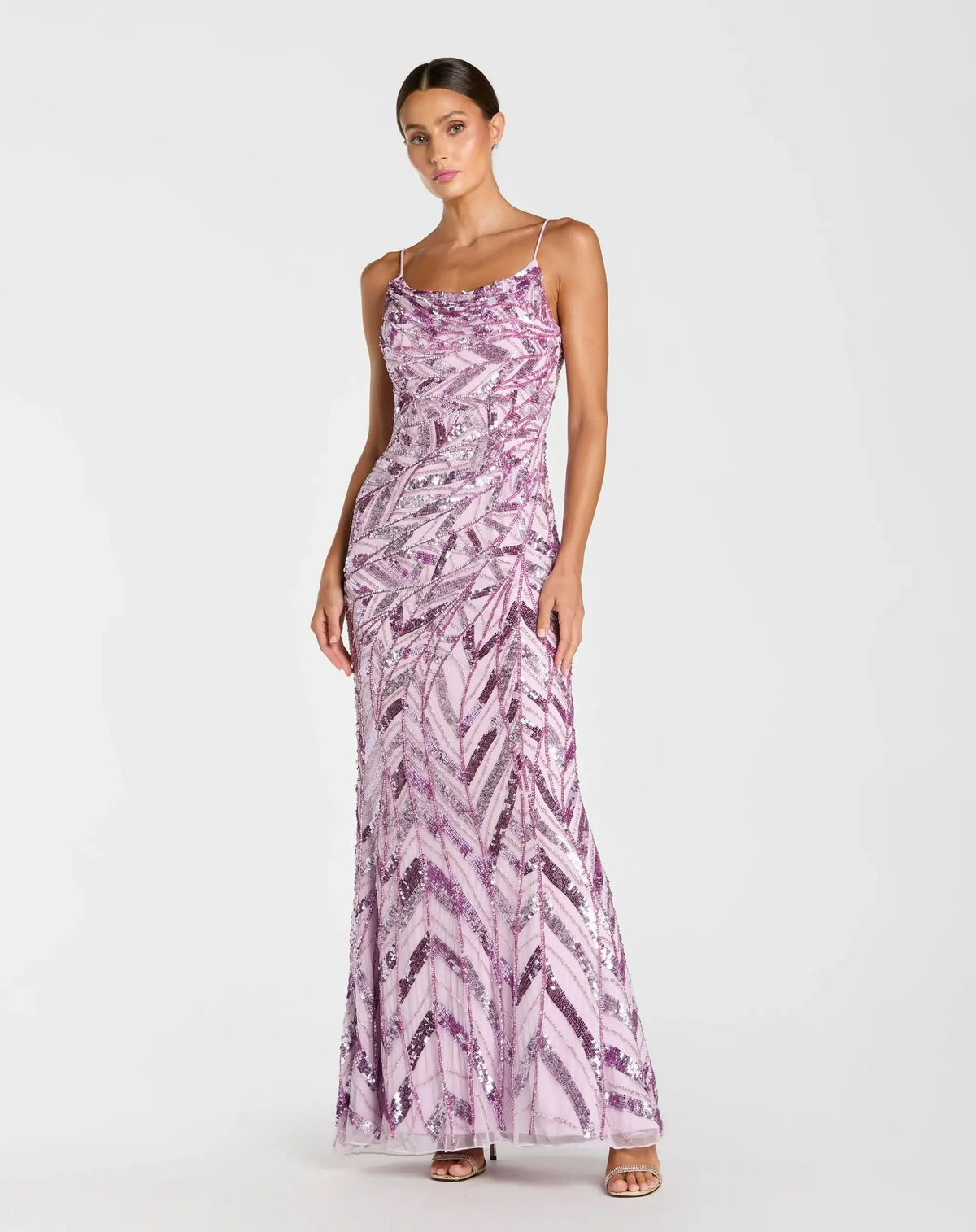 Mac Duggal Purple Sleeveless Cowl Back Embellished Gown Lilac #6214