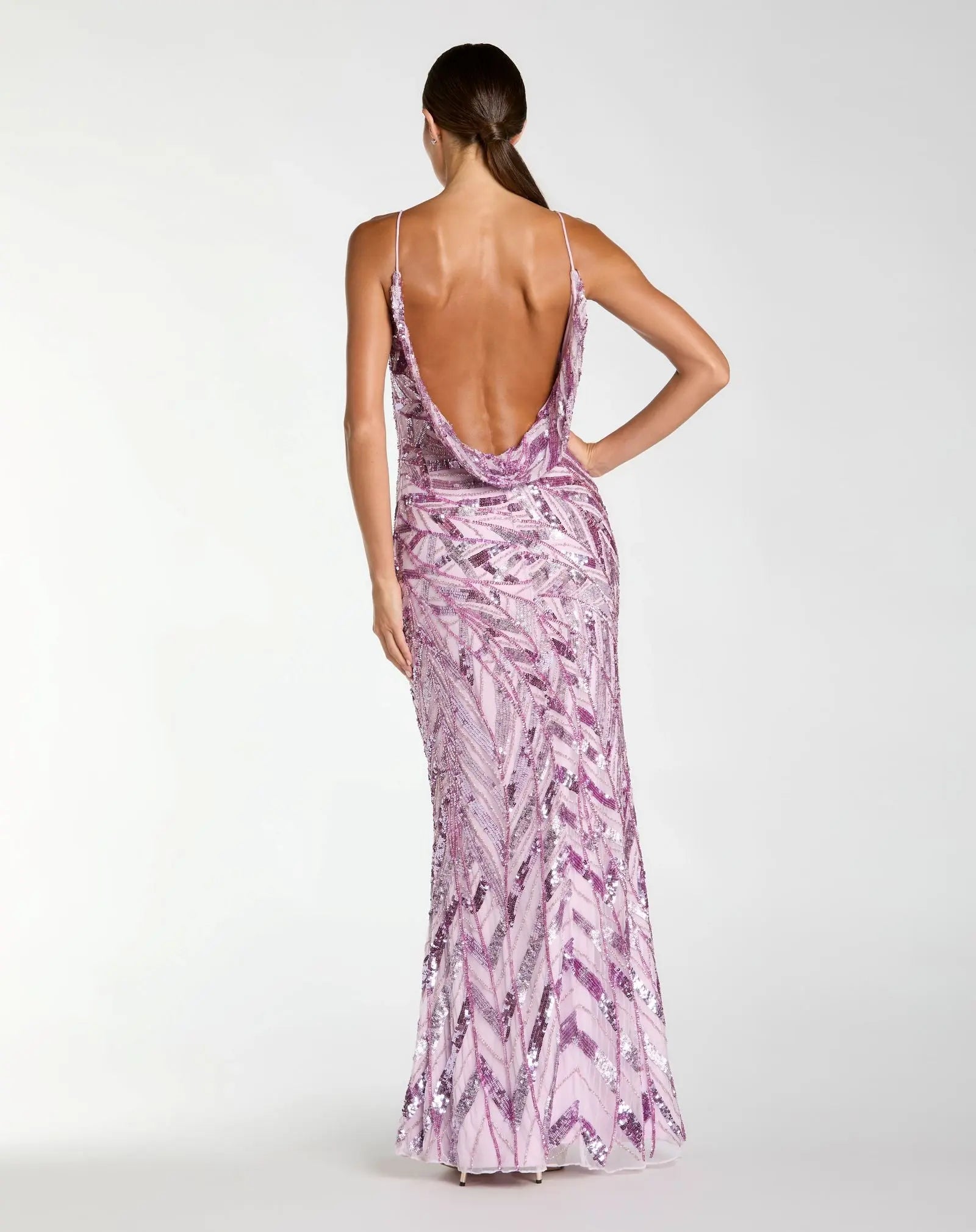Mac Duggal Purple Sleeveless Cowl Back Embellished Gown Lilac #6214