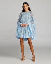 Powder Blue Nude Hand Beaded Lace Trapeze A Line Mini Dress