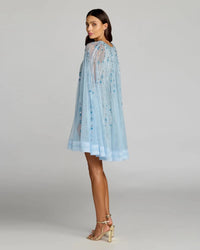 Powder Blue Nude Hand Beaded Lace Trapeze A Line Mini Dress