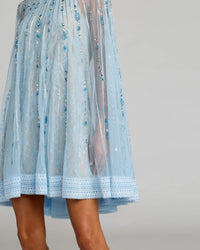 Powder Blue Nude Hand Beaded Lace Trapeze A Line Mini Dress