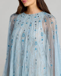 Powder Blue Nude Hand Beaded Lace Trapeze A Line Mini Dress