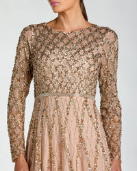 Mac Duggal 6235 Mocha Ombre sequined long sleeve gown - Close up detail