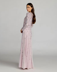 Mac Duggal Purple Hand Embellished Long Sleeve A-Line Gown #6236 Vintage Lilac