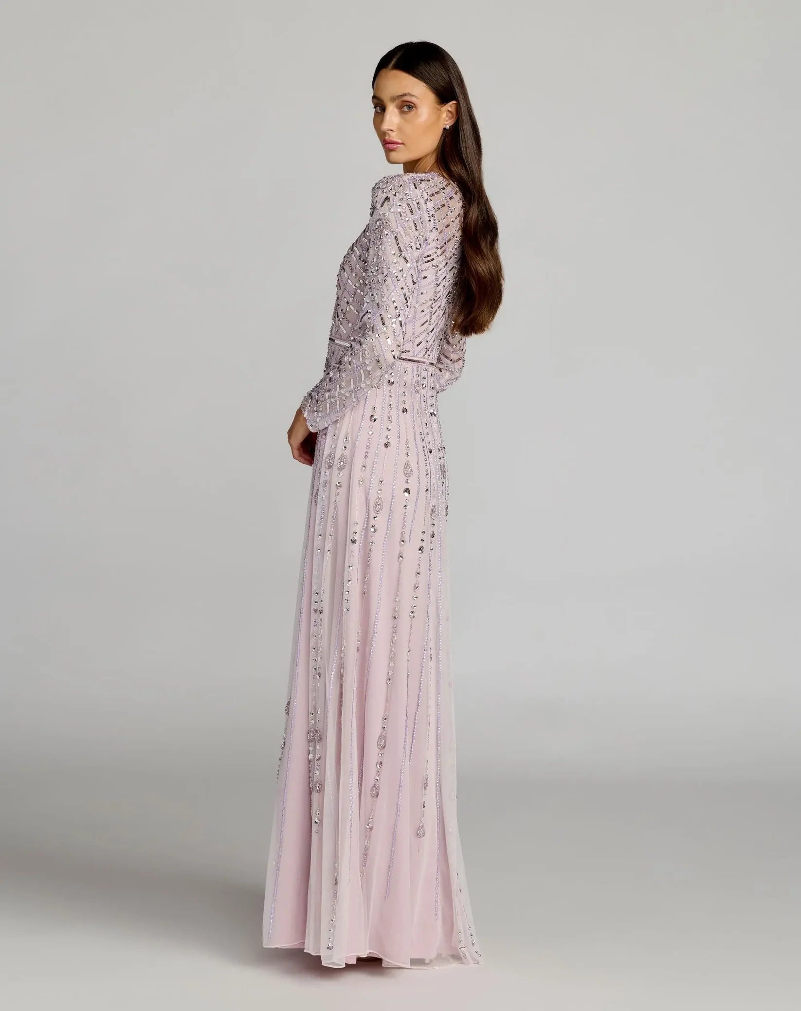 Mac Duggal Purple Hand Embellished Long Sleeve A-Line Gown #6236 Vintage Lilac