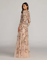 Mac Duggal 6239 Rose Multi embellished lace floral long sleeve A line gown - back