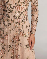 Mac Duggal 6239 Rose Multi embellished lace floral long sleeve A line gown - close-up