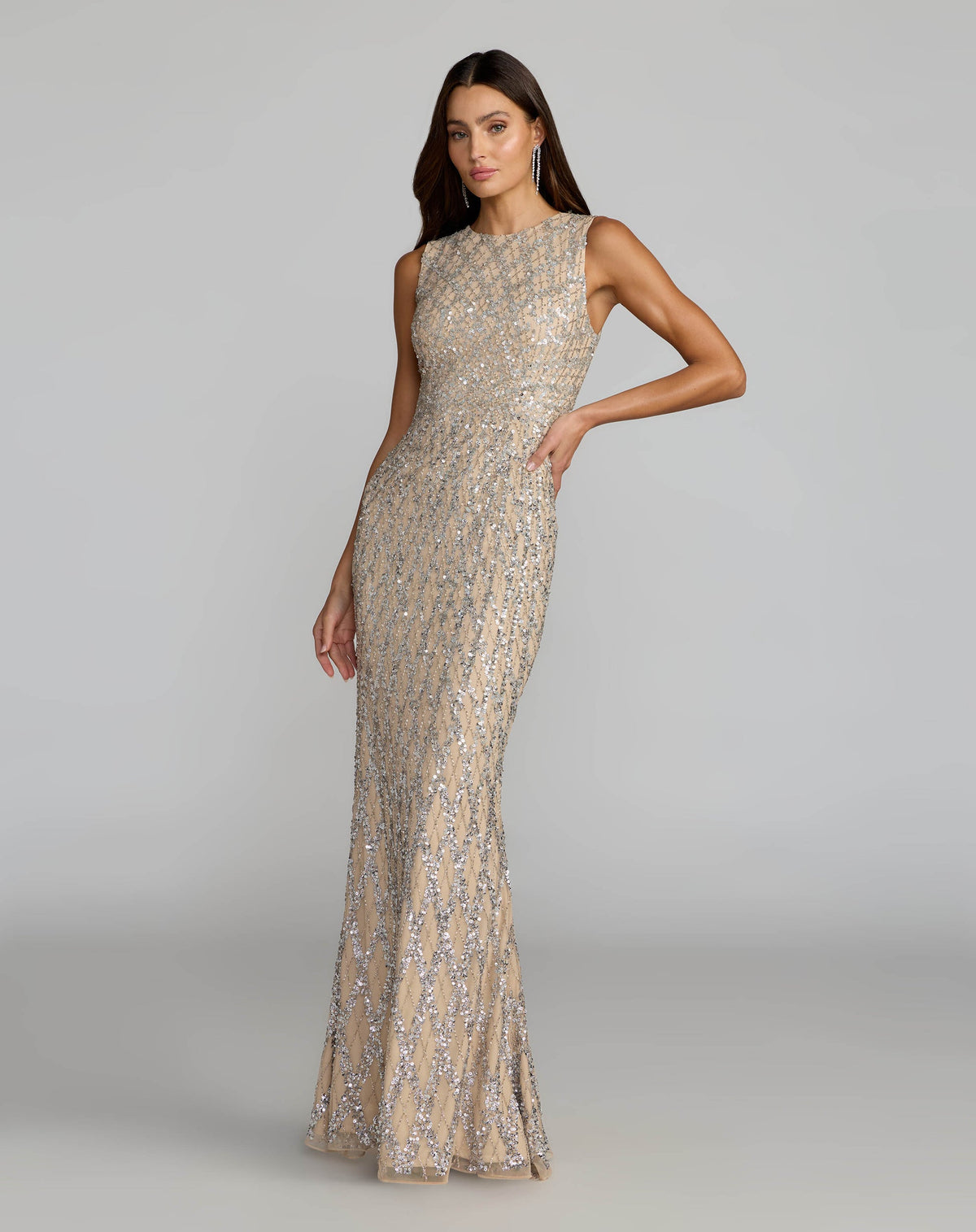 Mac Duggal Style 6249 | Sleeveless Beaded Column Gown in Nude Ombre