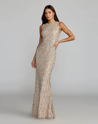 Mac Duggal Style 6249 | Sleeveless Beaded Column Gown in Nude Ombre