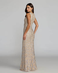 back view of Mac Duggal Style 6249 | Sleeveless Beaded Column Gown in Nude Ombre