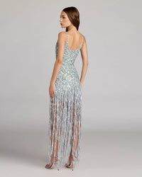 Silver Sequin Fringe Midi Dress - Nude Silver