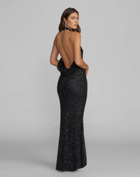Mac Duggal Black Embellished Halter Neck Open Back Column Gown #6259