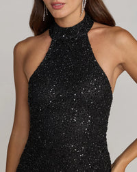 Mac Duggal Black Embellished Halter Neck Open Back Column Gown #6259