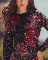 Mac Duggal #6261 black multi mini dress lifestyle zoom