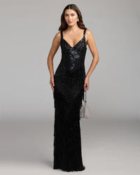 Mac Duggal #6283 black beaded fringe sleeveless gown alternate