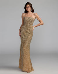 Mac Duggal #6292 golden pearl embellished strapless column gown